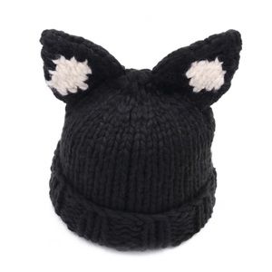 NEW Black Knit Fox Ears Animal Beanie Skull Cap Boutique Crochet Winter Cold